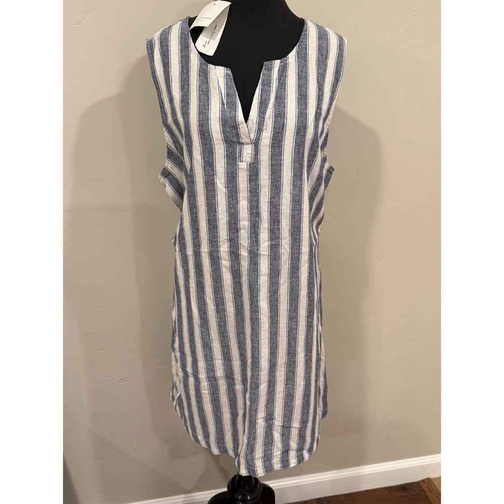 NWT Beach Lunch Lounge Linen/Cotton Sleeveless Tunic Dress Blue White Stripes XL